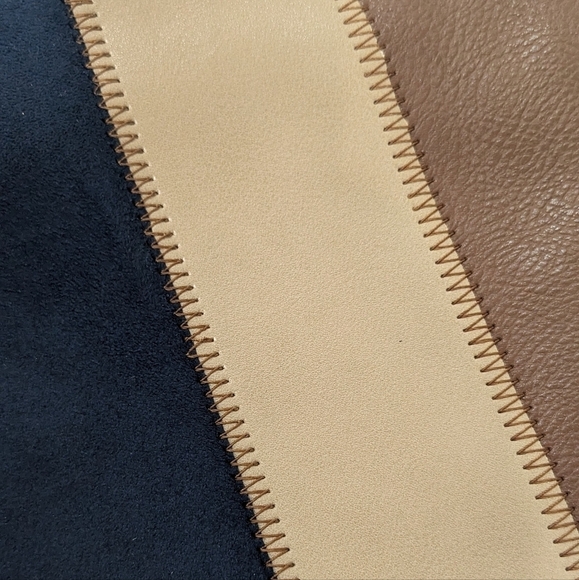 Chico's Women Navy Blue Brown Suede Leather Wristlet Wrist Bag Zipper OS - Picture 5 of 9